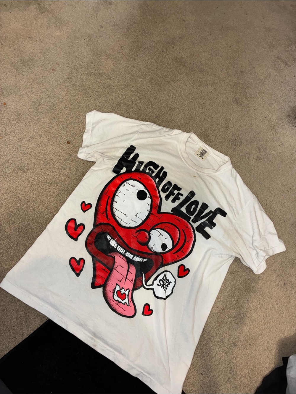 Graphic Heart Cartoon Tee - White & Red  Shirt